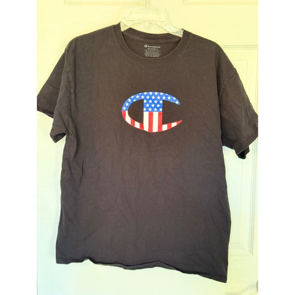 Champion USA Themed Champion Logo Black T-shirt Men's Large